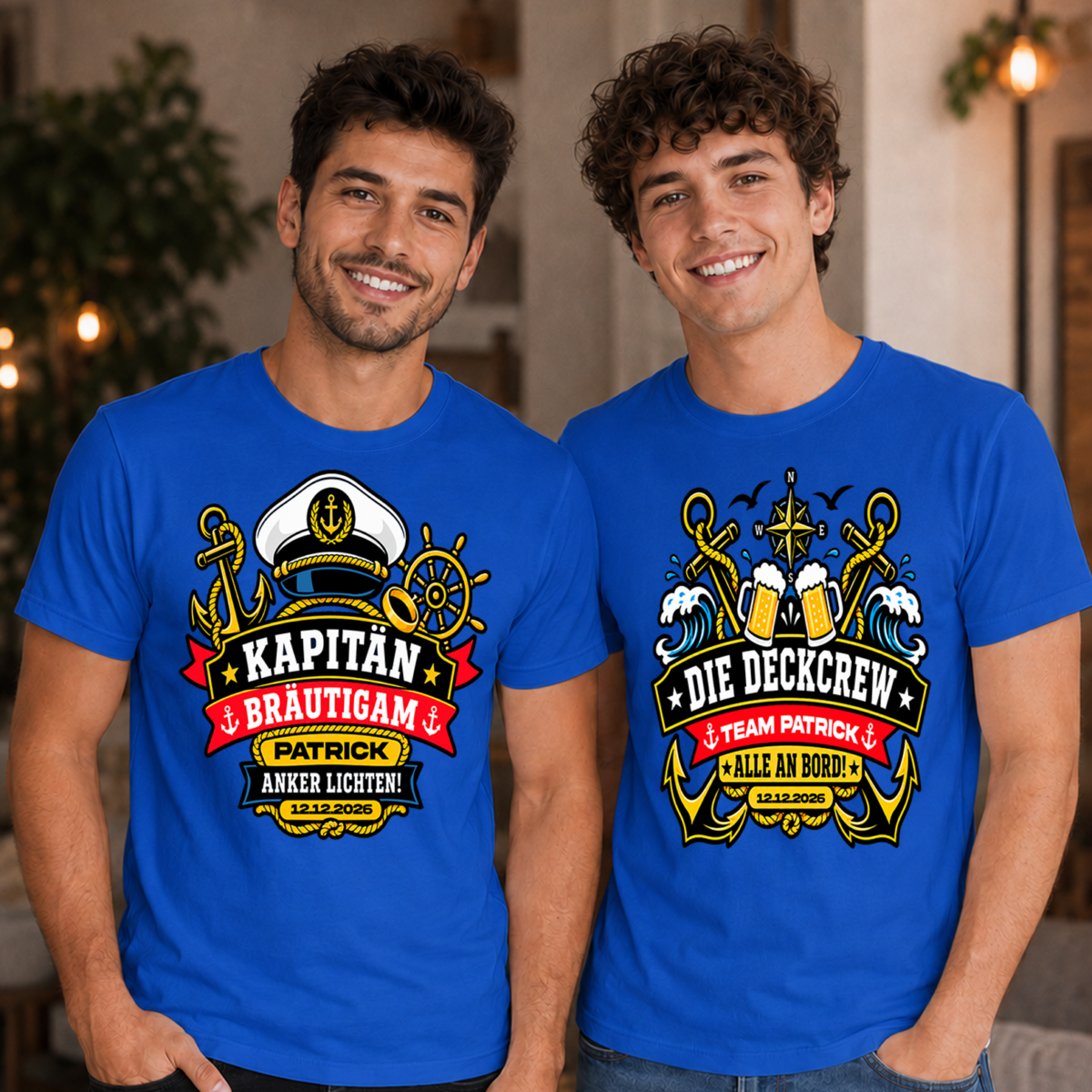 JGA 4 JGA T-Shirt Mann Kapitän- und Deckcrew-Shirt mit Name und Datum