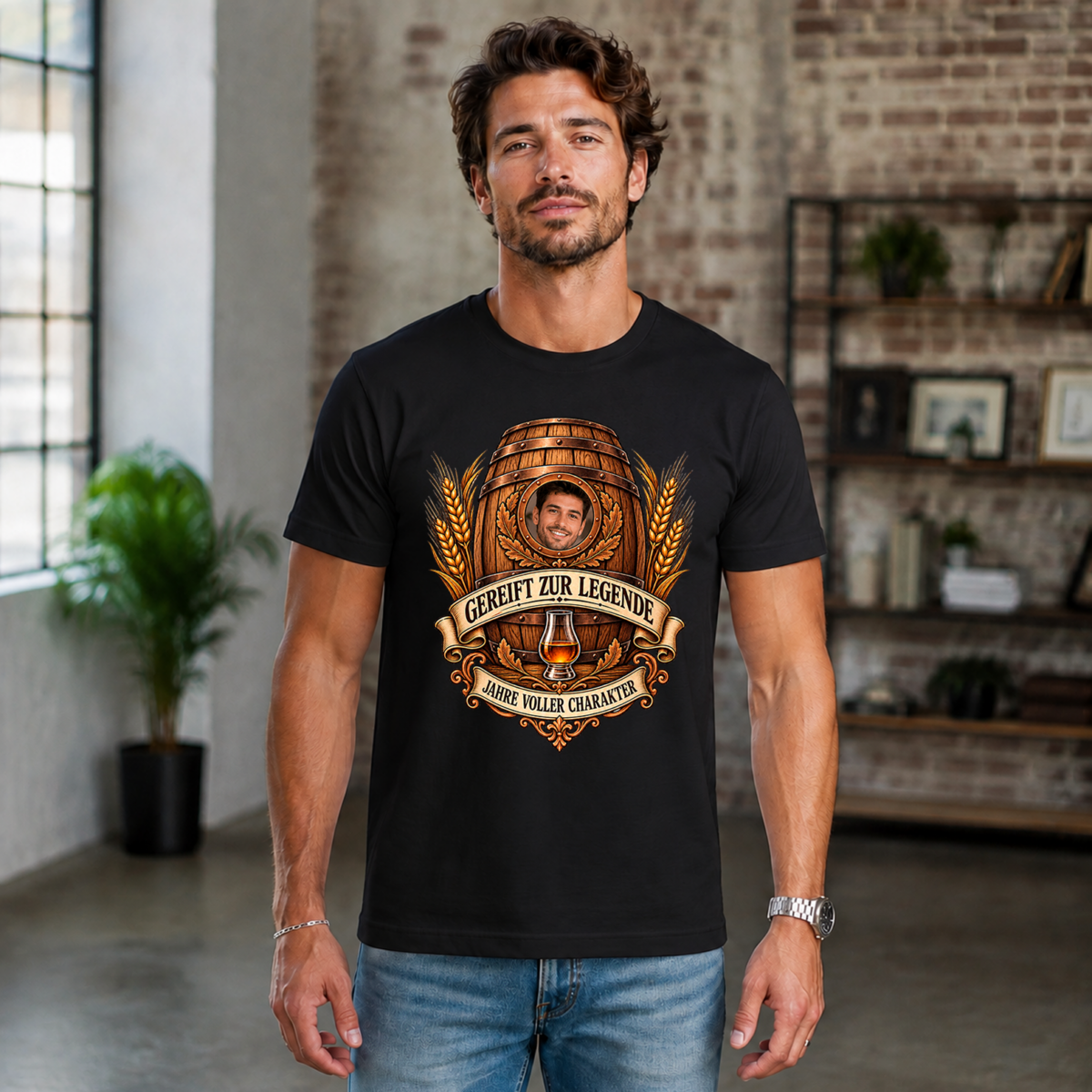 Men BDAY 1 Geburtstag T-Shirt Herren mit Foto und Alter – „Gereift zur Legende“ Whisky-Geschenk