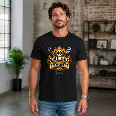 Men BDAY 2 Grillmeister T-Shirt Herrenmit Name und Alter