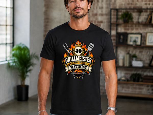 Men BDAY 2 Grillmeister T-Shirt Herrenmit Name und Alter