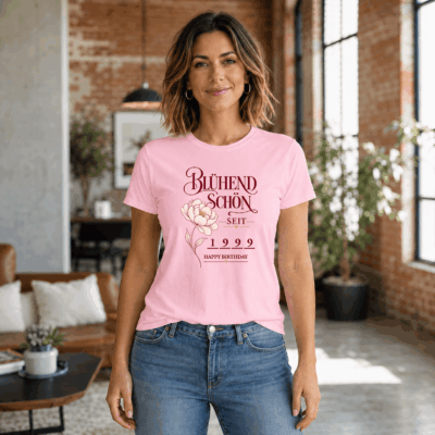 Woman BDAY 22 „Blühend schön seit“ T-Shirt Damen mit Geburtsjahr – Personalisiertes Jahrgangsshirt